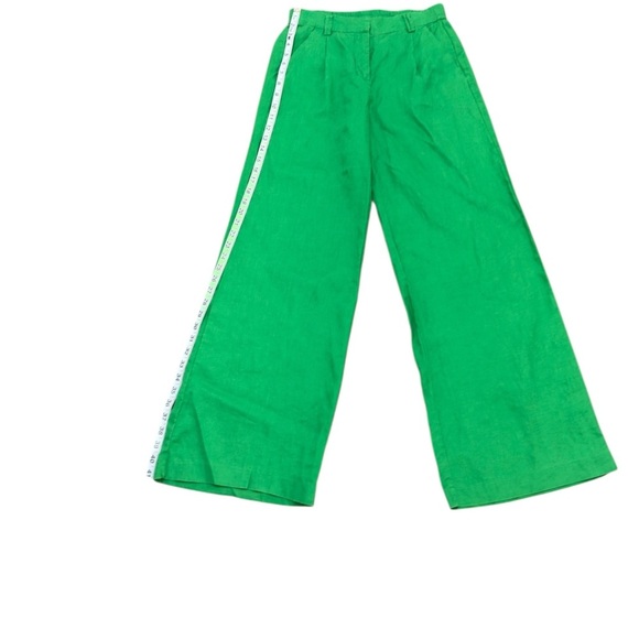 Magaschoni Vibrant Grass Green Wide-Leg Linen Pants Size S/P - Picture 4 of 8
